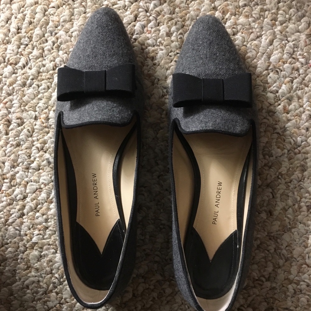 Paul Andrew Wool Flannel Gray Bow smoking loafers